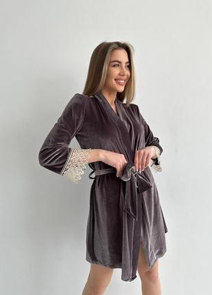Жіночий комплект майка+шорти+халат з вишуканим мереживом2 фото