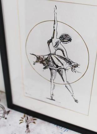 Картина акварель балерина танцівниця з золотом4 фото