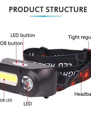 Налобний ліхтар, ліхтарик акумуляторний 18650 microusb 10вт xp...