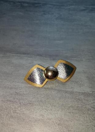 Золотисто-срібляста брошка, подвійний бантик4 фото