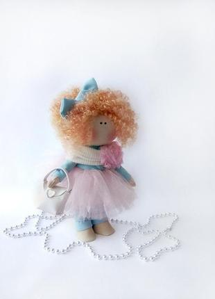 Інтер'єрна лялька текстильна з рудими кучерями.1 фото