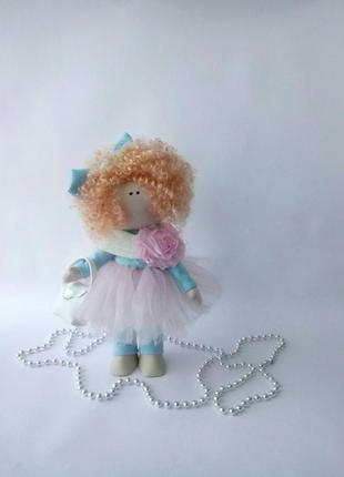 Інтер'єрна лялька текстильна з рудими кучерями.2 фото