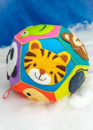 Развивающий мяч 🐯🐼🐸🐤🐶 "зоопарк" из фетра для малыша / тактильный мяч зверюшки/ подарок ребенку5 фото