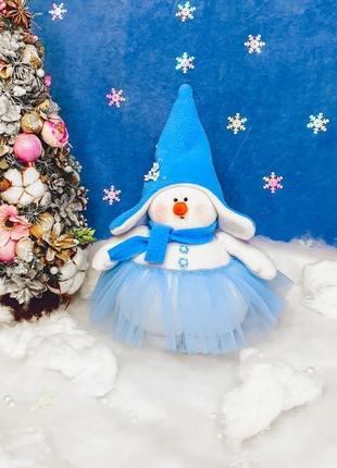 М'яка іграшка ⛄"сніговик дівчинка "крижинка"⛄ в блакитний шапочці1 фото