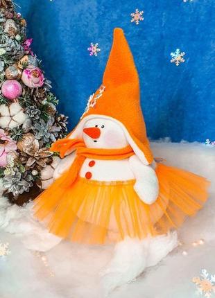 Мягкая игрушка ❄⛄"снеговик девочка "апельсинка""⛄❄ в оранжевой шапочке3 фото