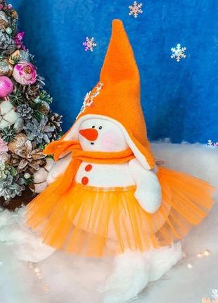 М'яка іграшка ❄⛄"сніговик дівчинка "апельсинка""⛄❄ у помаранчевій шапочці7 фото