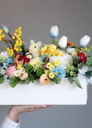 Пасхальна композиція з тюльпанами/композиція з квітами/композиція на стіл / весняна композиція4 фото