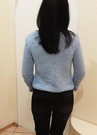 Голубой вязаный женский свитер. базовый пуловер.3 фото