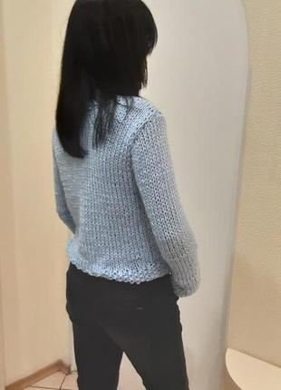Голубой вязаный женский свитер. базовый пуловер.4 фото