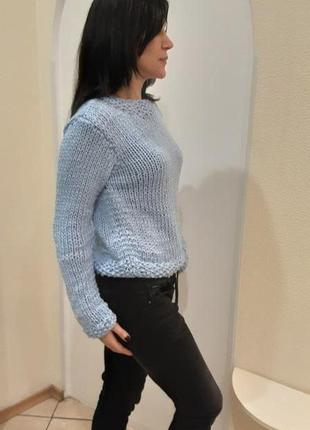Голубой вязаный женский свитер. базовый пуловер.5 фото