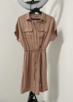 Плаття, сукня сорочка з кишенями пудрове1 фото
