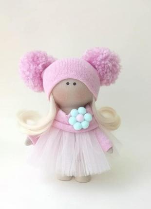 Кукла интерьерная  текстильная в розовом.2 фото