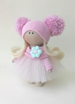 Інтер'єрна лялька текстильна в рожевому.3 фото