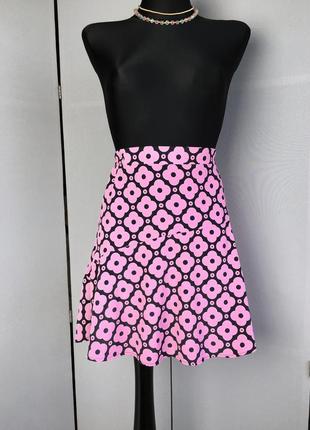 Женская юбка чёрная короткая мини розовая клеш винтаж ретро женский женские