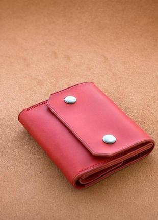 Женский компактный кошелек ручной работы, из красной натуральной кожи.