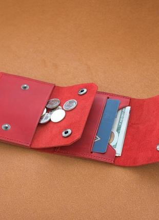 Женский компактный кошелек ручной работы, из красной натуральной кожи.5 фото
