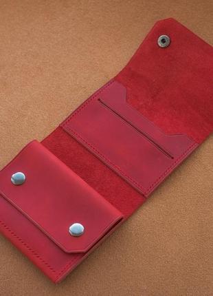 Женский компактный кошелек ручной работы, из красной натуральной кожи.3 фото