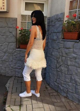 Міні сукня кольору айворі для вечірок, в'язане з штучним хутром8 фото