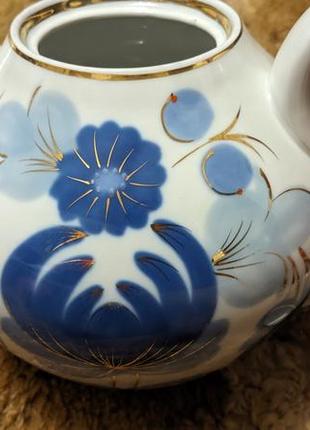 Великий чайник заварник порцеляновий позолота купецький вінтаж срср городни