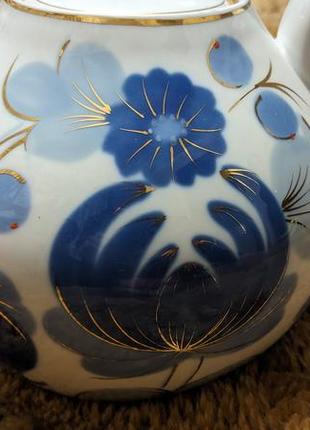 Великий чайник заварник порцеляновий позолота купецький вінтаж срср городни