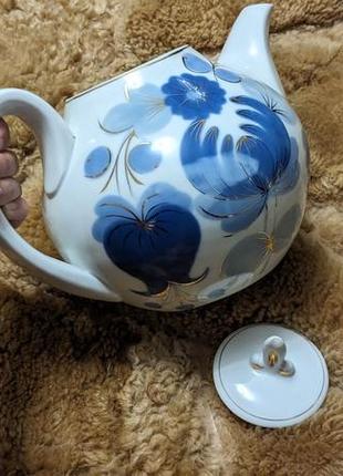 Великий чайник заварник порцеляновий позолота купецький вінтаж срср городни