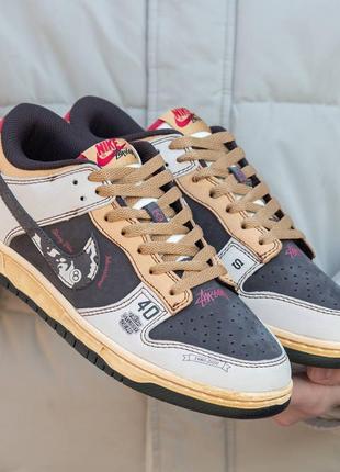 Новинка топовые мужские кроссовки nike sb dunk low x stussy beige brown2 фото