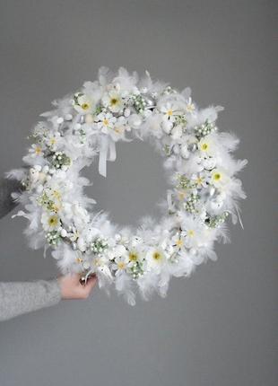 Великодній вінок білий вінок весняний вінок вінок з квітами6 фото