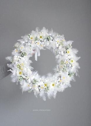 Великодній вінок білий вінок весняний вінок вінок з квітами3 фото