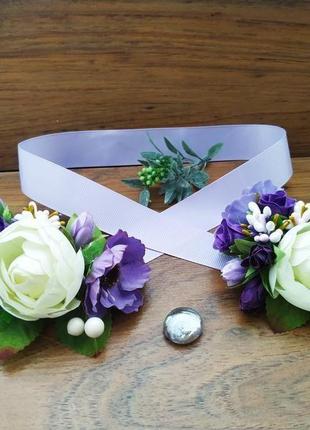 Комплект бутоньерок в цвете purple бутоньерка для свидетеля бутоньерка на руку для подружки невесты3 фото