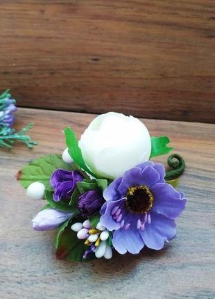 Комплект бутоньерок в цвете purple бутоньерка для свидетеля бутоньерка на руку для подружки невесты6 фото