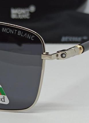 Очки в стиле mont blanc мужские солнцезащитные классика серые поляризированые в серебристой металлической оправе3 фото