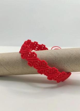 Жіночий браслет ручного плетіння макраме "баст" charo daro (червоний)2 фото