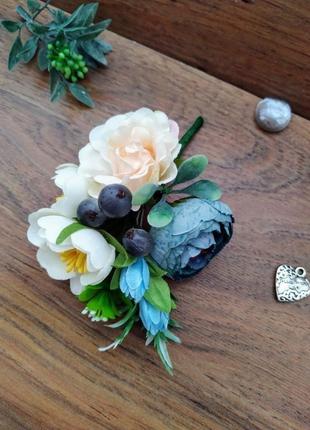 Бутоньерка для жениха в цвете циан бутоньерка для свидетеля свадебные бутоньерки2 фото