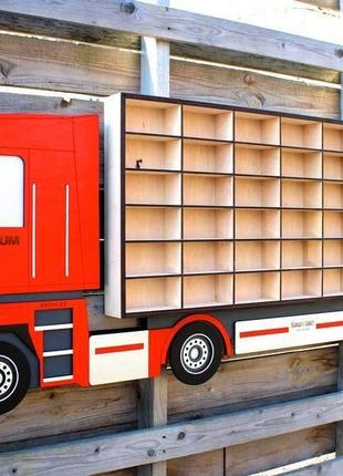Детская полка грузовик renault magnum red - авто гараж на 48 моделей авто. размер 1,60 м. х 65 см.1 фото