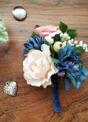 Бутоньерка для жениха в цвете ligh navy бутоньерка для свидетеля свадебные бутоньерки6 фото