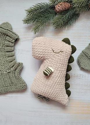 Комплект для хлопчика "діно": шапка + рукавички + іграшка