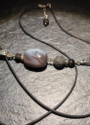 Дизайнерский подвес-амулет с агатом ботсвана и вулканической лавой "амулет удачи"🙌