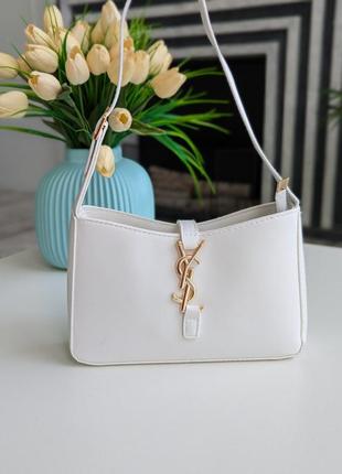 Женская сумка, сумочка в стиле yves saint laurent, ив сен лоран белая, гладкая экокожа1 фото