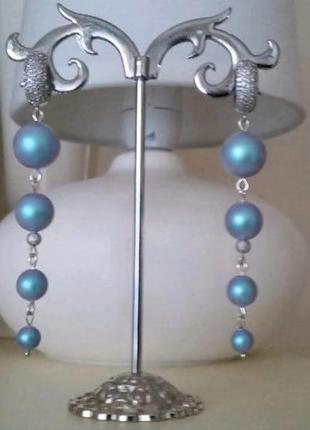 Дизайнерські сережки небесно-блакитного кольору з перлами swarovski1 фото