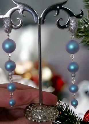 Дизайнерські сережки небесно-блакитного кольору з перлами swarovski4 фото