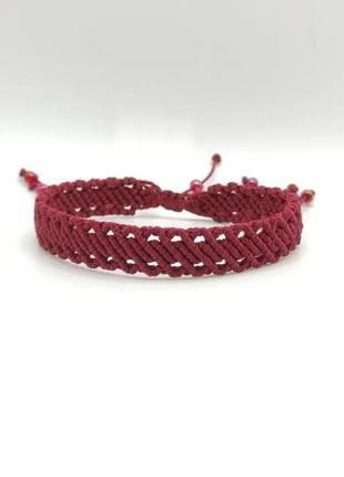 Мужской браслет ручного плетения макраме "ратибор" charo daro (бордовый)2 фото