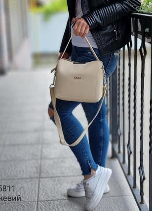 Женская стильная и качественная сумка бежевая3 фото