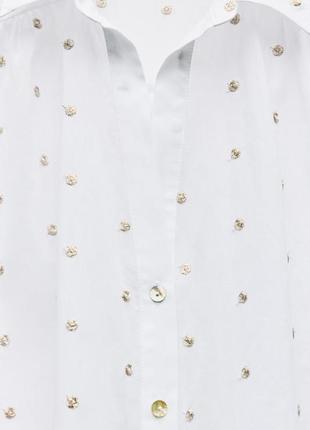 Рубашка женская белая в металлизированный горошек zara new4 фото