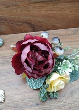 Бутоньерка для жениха в цвете марсала бутоньерка для свидетеля свадебные бутоньерки