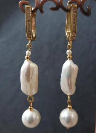 Шикарные дизайнерские серьги с барочным жемчугом бива в позолоте "sky cloud"💭🌟