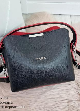 Жіноча стильна та якісна сумка чорна з червоним5 фото
