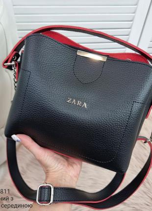 Женская стильная и качественная сумка черная с красным6 фото