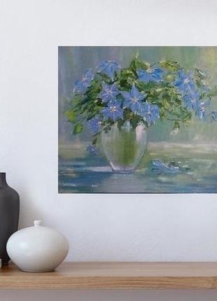 Картина маслом букет квітів у вазі "на дачі "1 фото