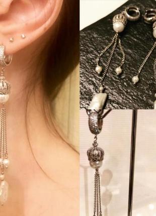 Шикарні дизайнерські сережки з натуральним бароковим перлами в сріблі "queen"👑👑👑5 фото