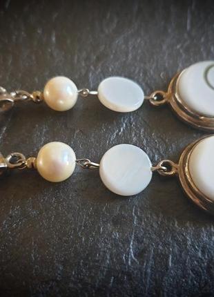Дизайнерські сережки з натуральними перлами і перламутром в сріблі "дари моря"👑🌊1 фото